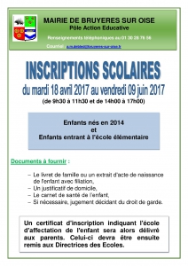 Affiche d'inscriptions scolaires 2017