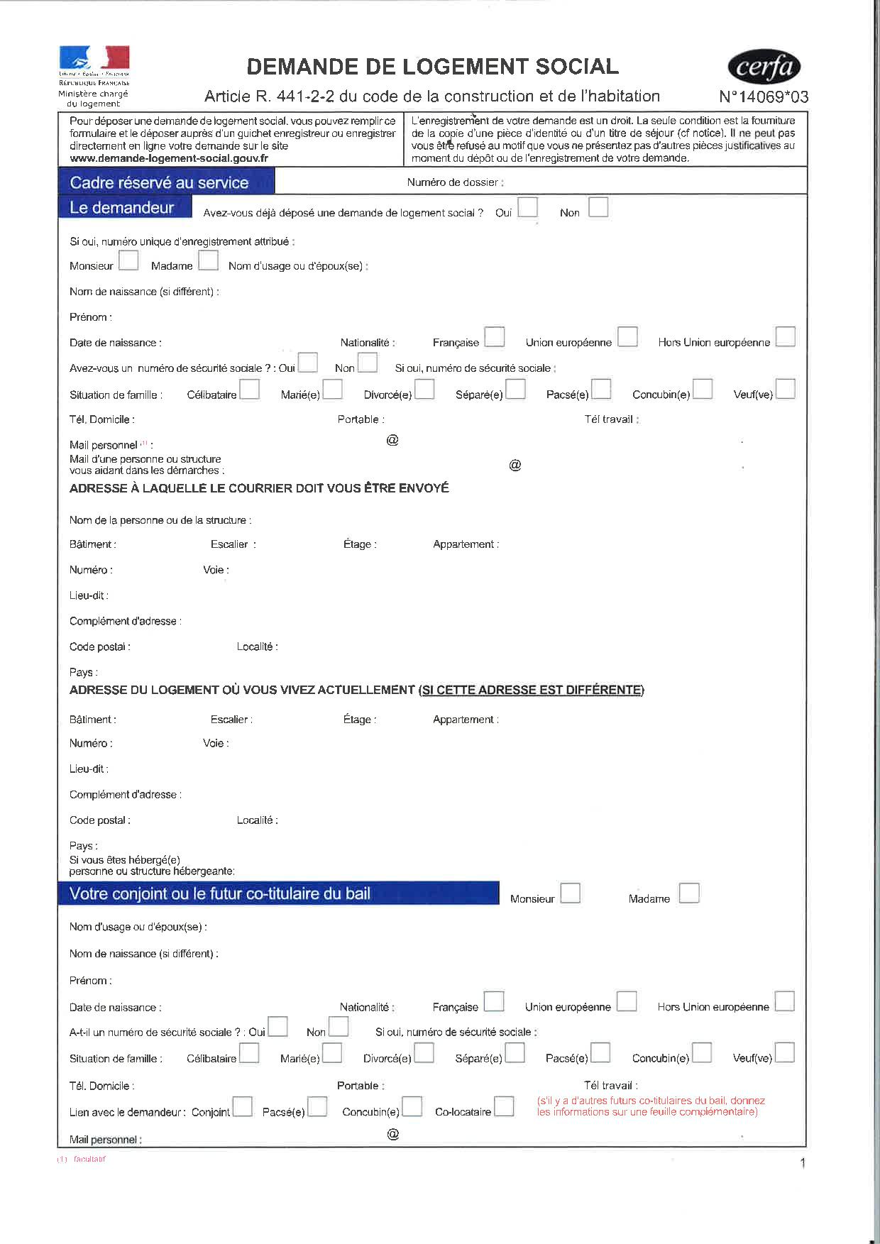 TELECHARGER FORMULAIRE  DE  DEMANDE  DE  LOGEMENT  SOCIAL  