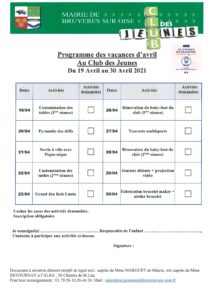 vacances du club des jeunes