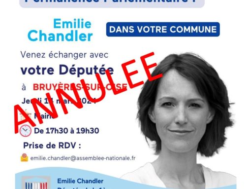 ANNULATION de la permanence de la Députée Emilie CHANDLER à Bruyères-sur-Oise